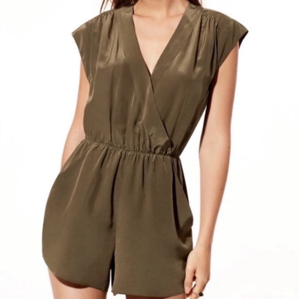 Babaton Corbett Olive Green Silk Romper